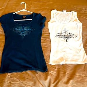 Womens Harley Davidson tee shirt blue, medium and tank white size small